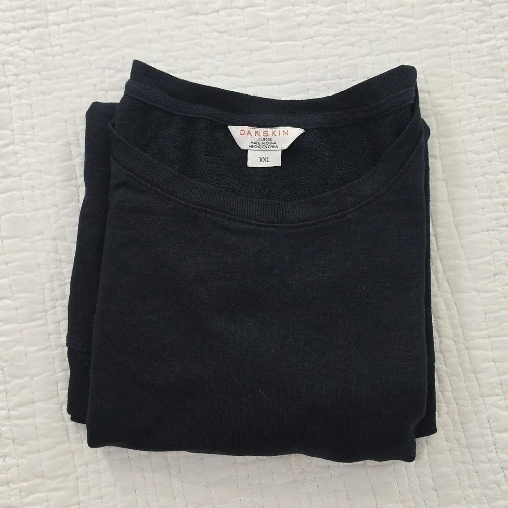Danskin Supersoft Tulip Split Tunic Top Womens XXL Black‎ Short Sleeve Stretch